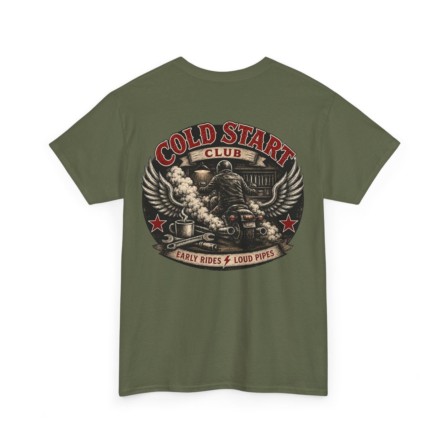 Cold Start Club T-Shirt - Early Rides & Loud Pipes Biker Shirt | Dead Mile Supply